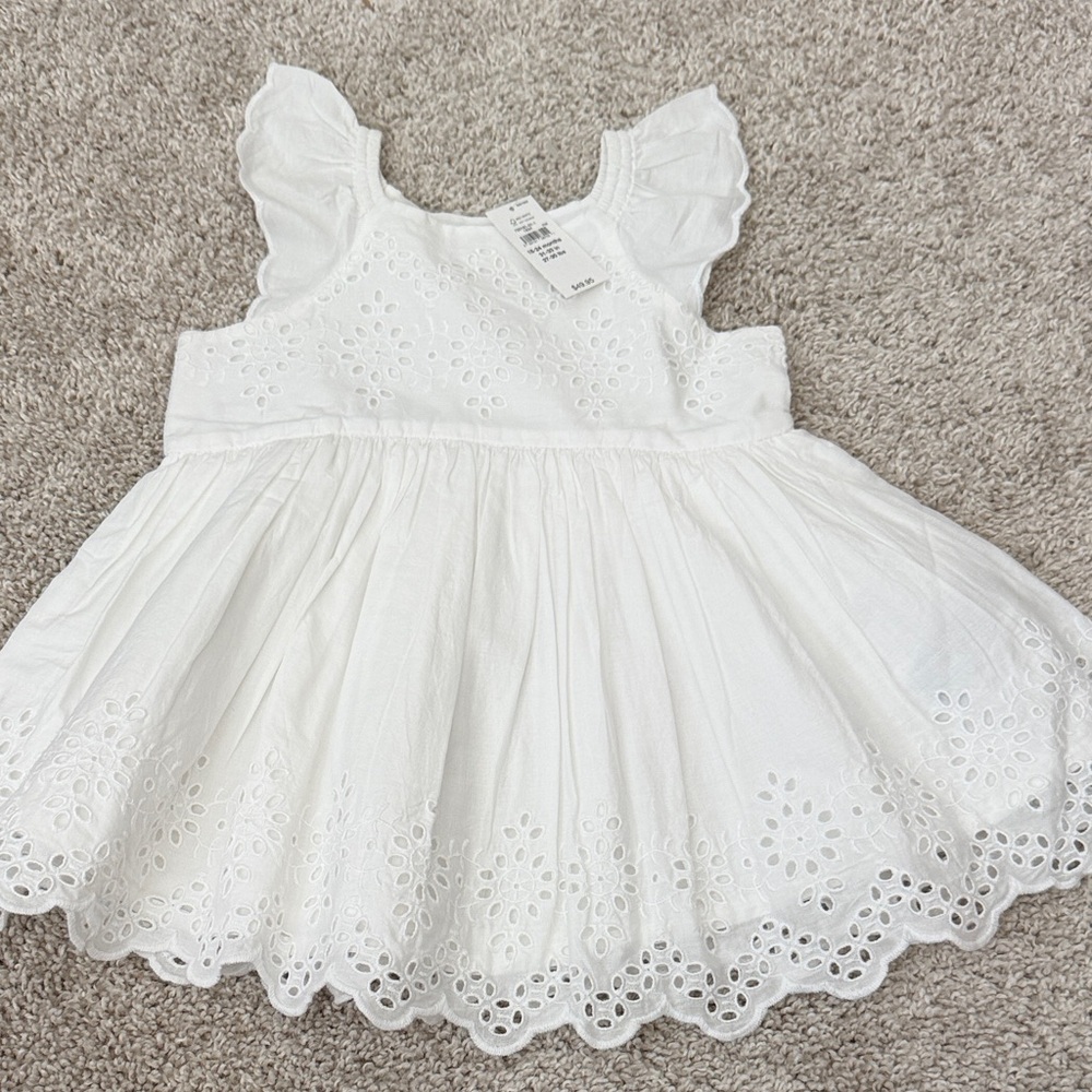 White Eyelet Ruffle Sleeve Dress